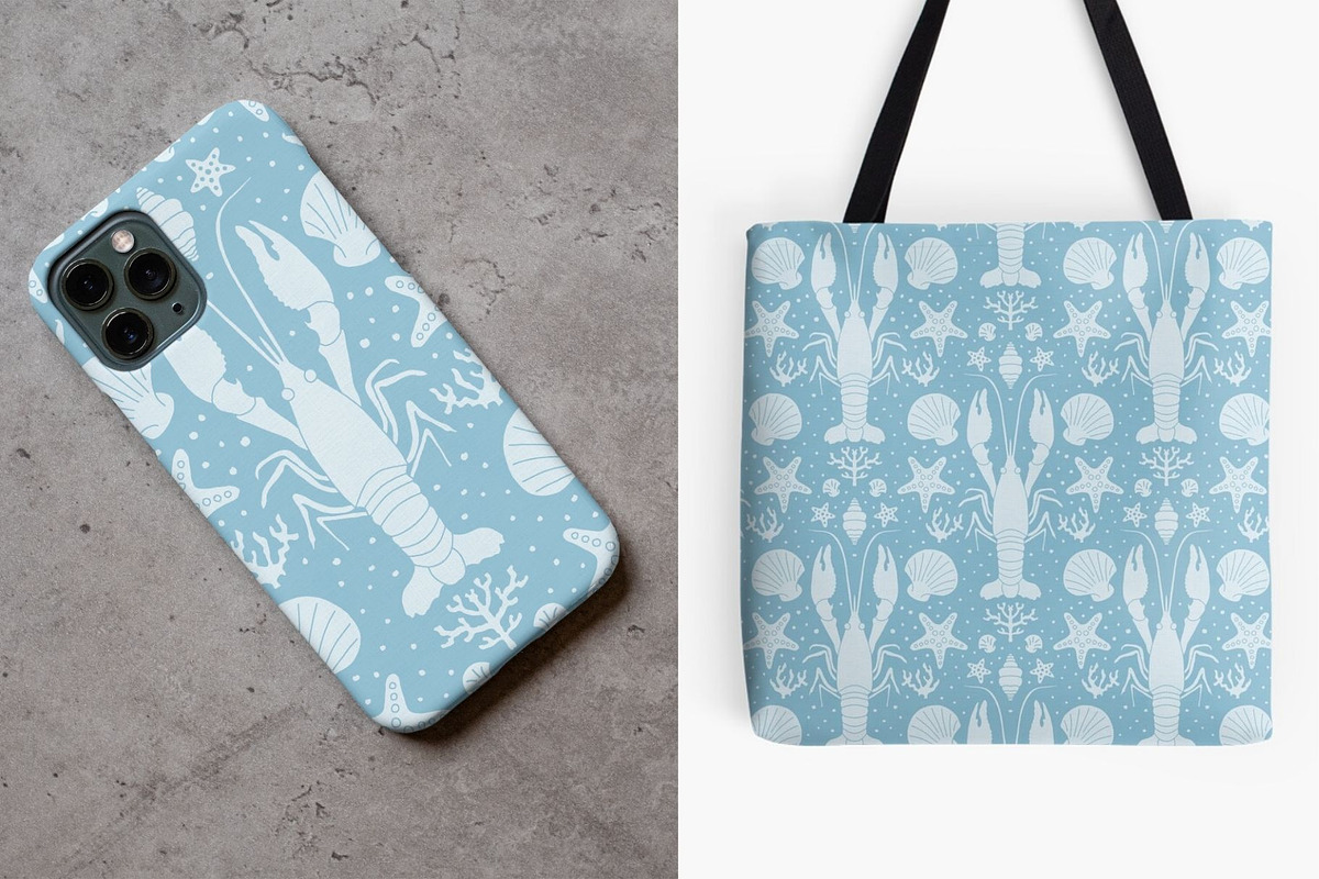 Blue Crawfish Seamless Pattern, a Pattern Graphic by Fern & Quill (Photo 5 of 6)