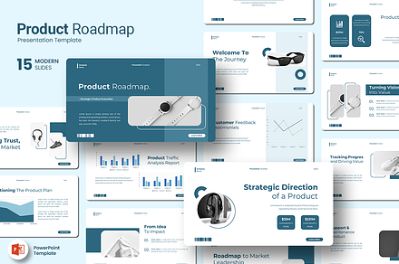 Product Roadmap PowerPoint Template, a Presentation Template by Iqsiart Studio