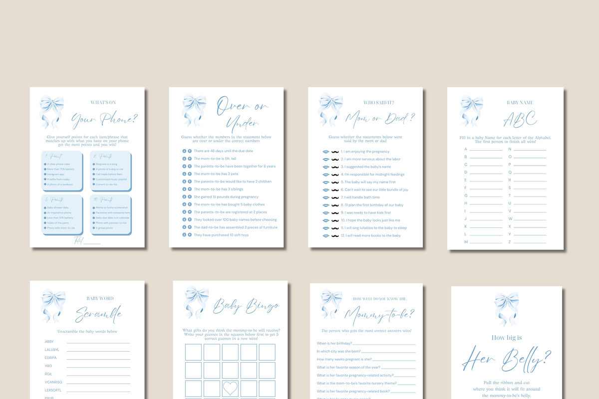 Blue Bow Baby Shower Bundle, a Presentation Template by Stellalunarts (Photo 8 of 9)