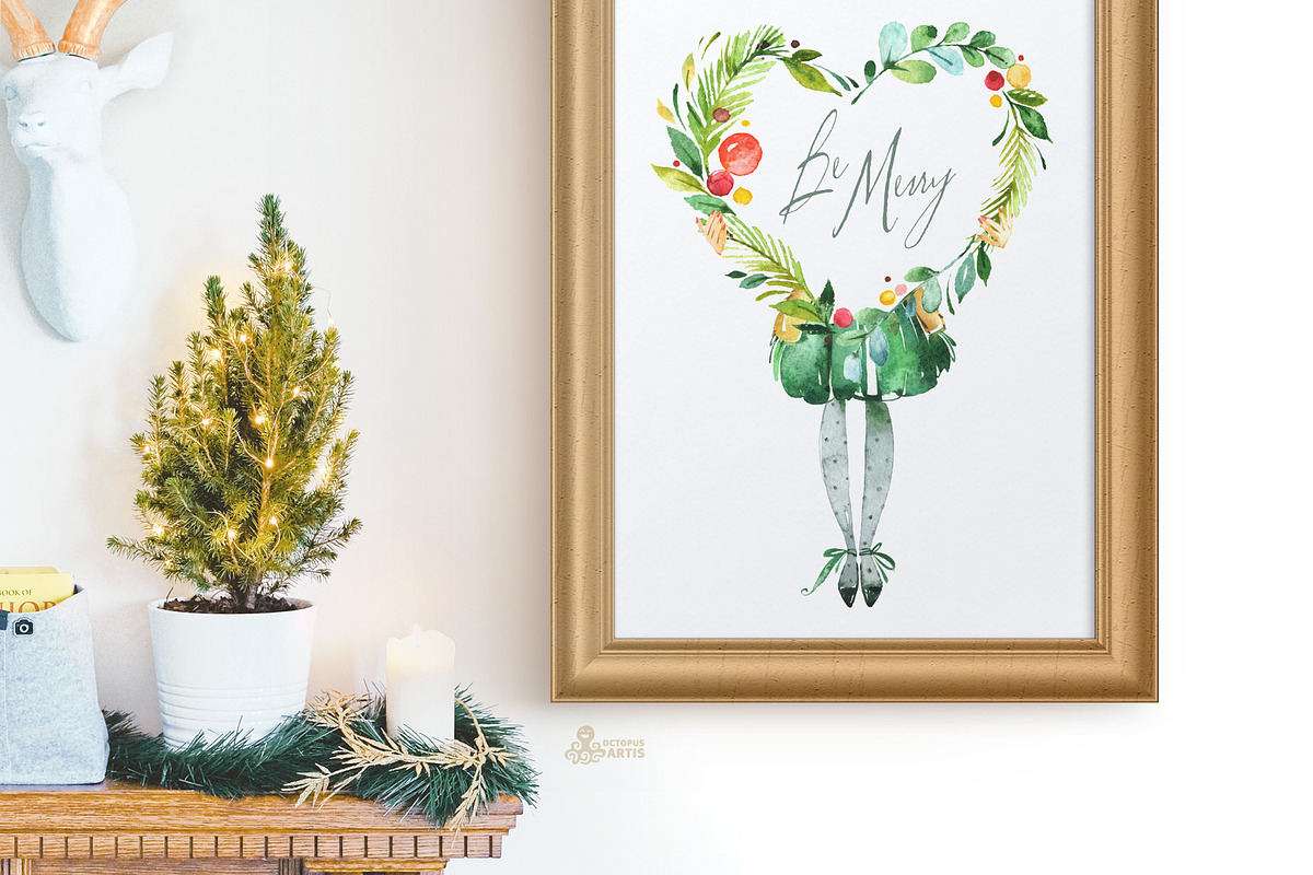 Hello Christmas. Watercolor Kit., a Decorative Illustration by OctopusArtis (Photo 10 of 12)