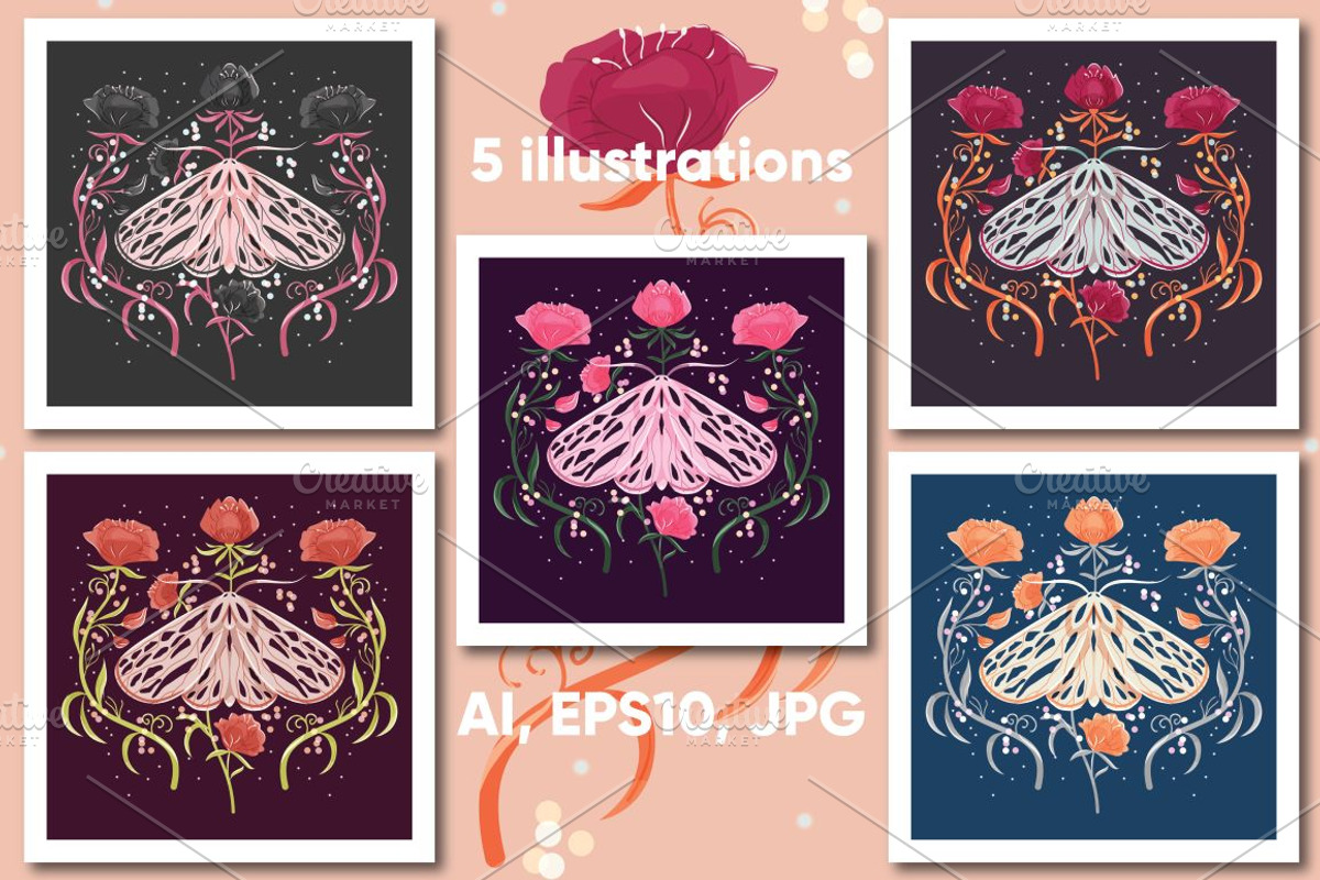 Moths 2, graphics & seamless pattern, a Pattern Graphic by Blue Lela Design (Photo 2 of 5)
