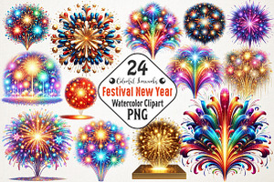 Colorful Fireworks Festival New Year, an Illustration by RobertsArt