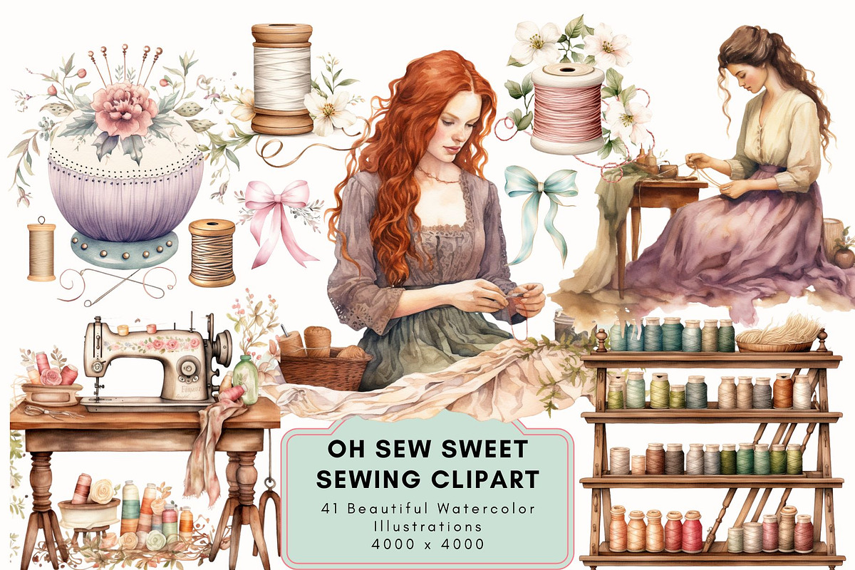 Oh Sew Sweet Sewing Clipart, an Illustration by NadiaTheronArt (Photo 1 of 5)