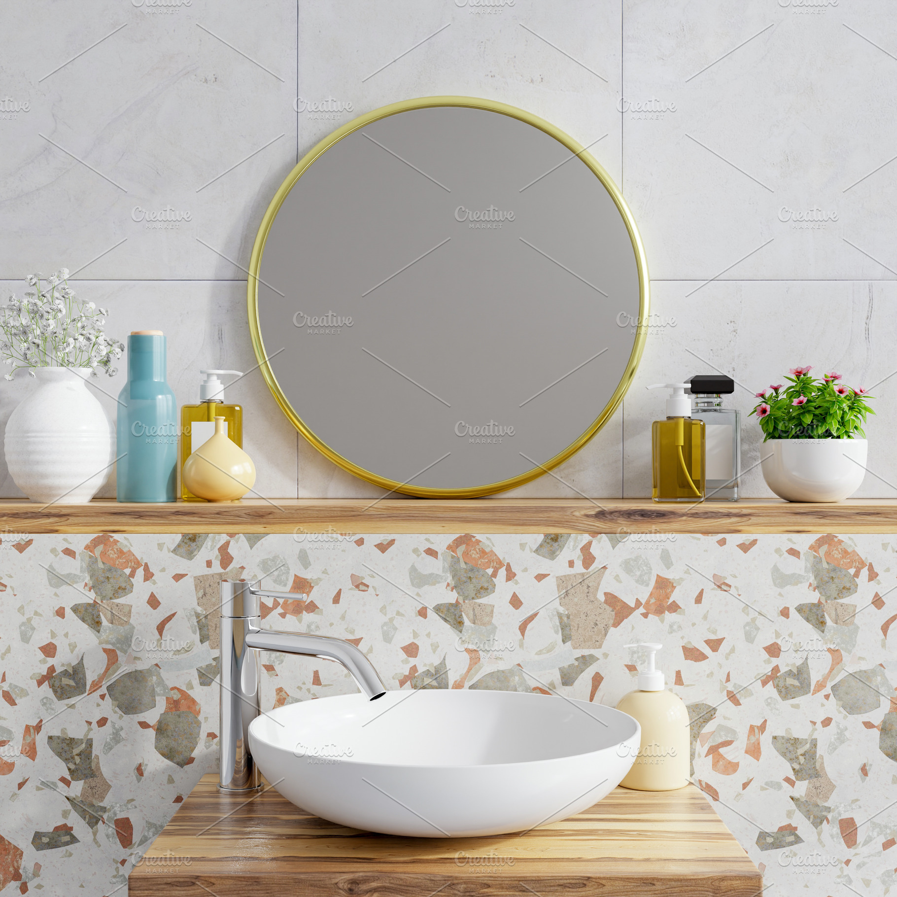 Modern bathroom interior with sink basin faucet and mirror., an Architecture Photo by vanitjan