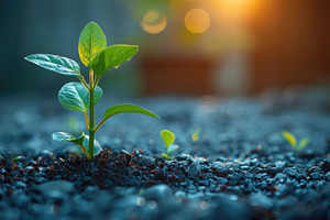 Young Green Seedling Growing in Soil with Warm Sunlight, an Abstract Photo by José Manuel Gelpi
