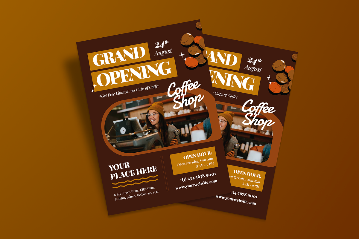 Grand Opening Coffee Shop Flyer, a Flyer Template by MMPixelCraft (Photo 3 of 6)