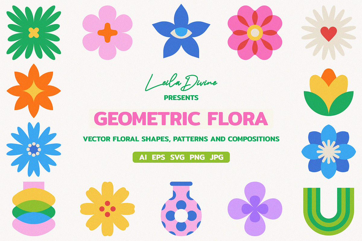 Geometric Floral Shapes & Patterns, an Object Graphic by Leila Divine (Photo 1 of 16)