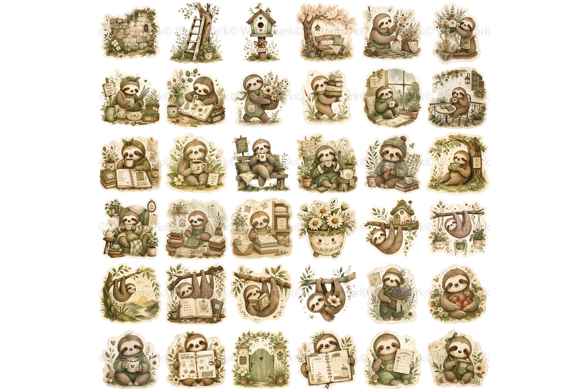 Sloth PNG Clipart Sticker Pack, an Animal Illustration by Nicole Branger Art (Photo 9 of 11)