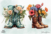 Western Floral Cowboy Boots Clipart, a Decorative Illustration by danishgraphics (Thumbnail 3 of 6)