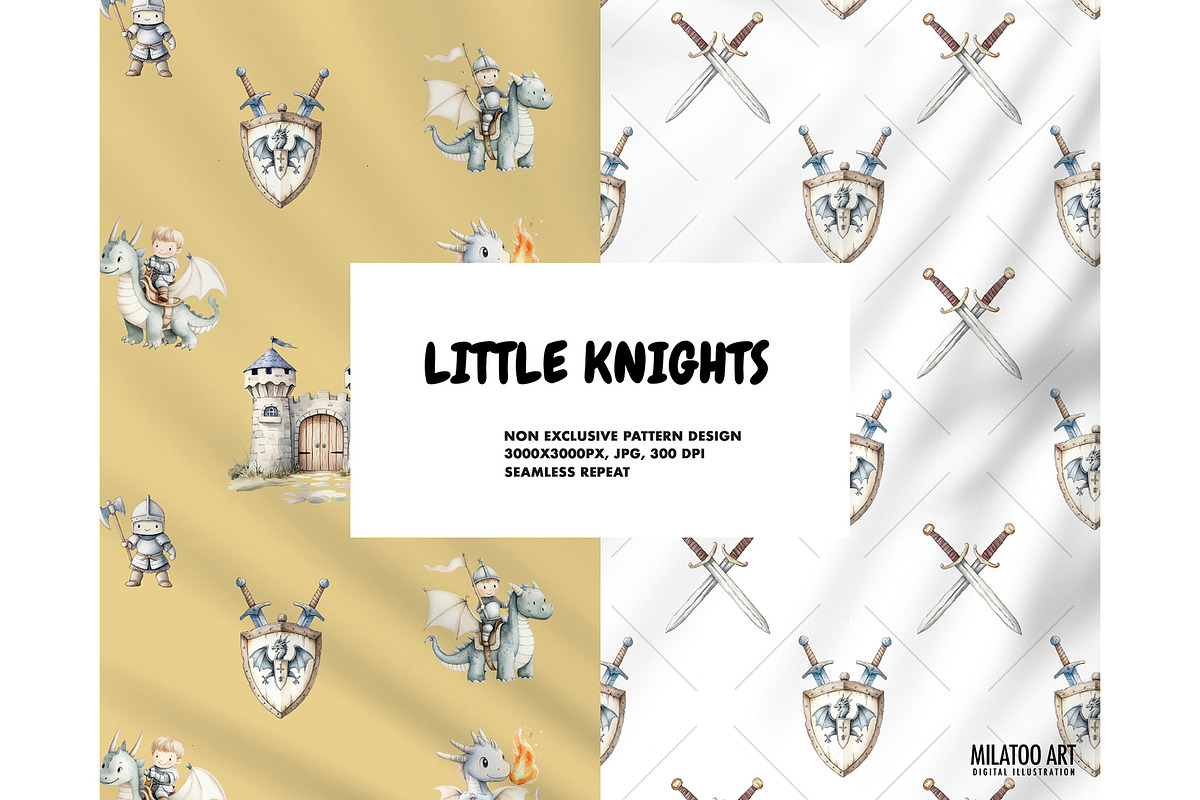 Knights dragons seamless pattern kid, a Pattern Graphic by Milatoo (Photo 2 of 5)