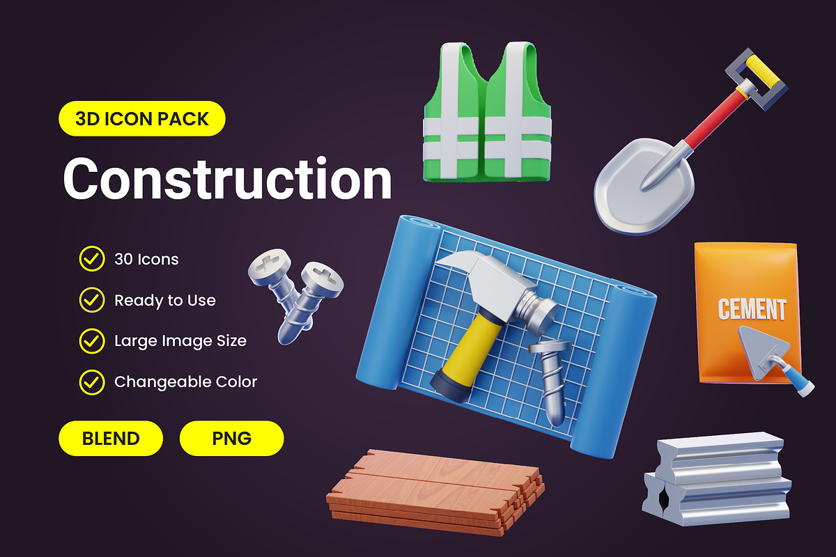Construction 3D Icon Pack, an Object 3D Model by Bartama Graphic (Photo 1 of 2)