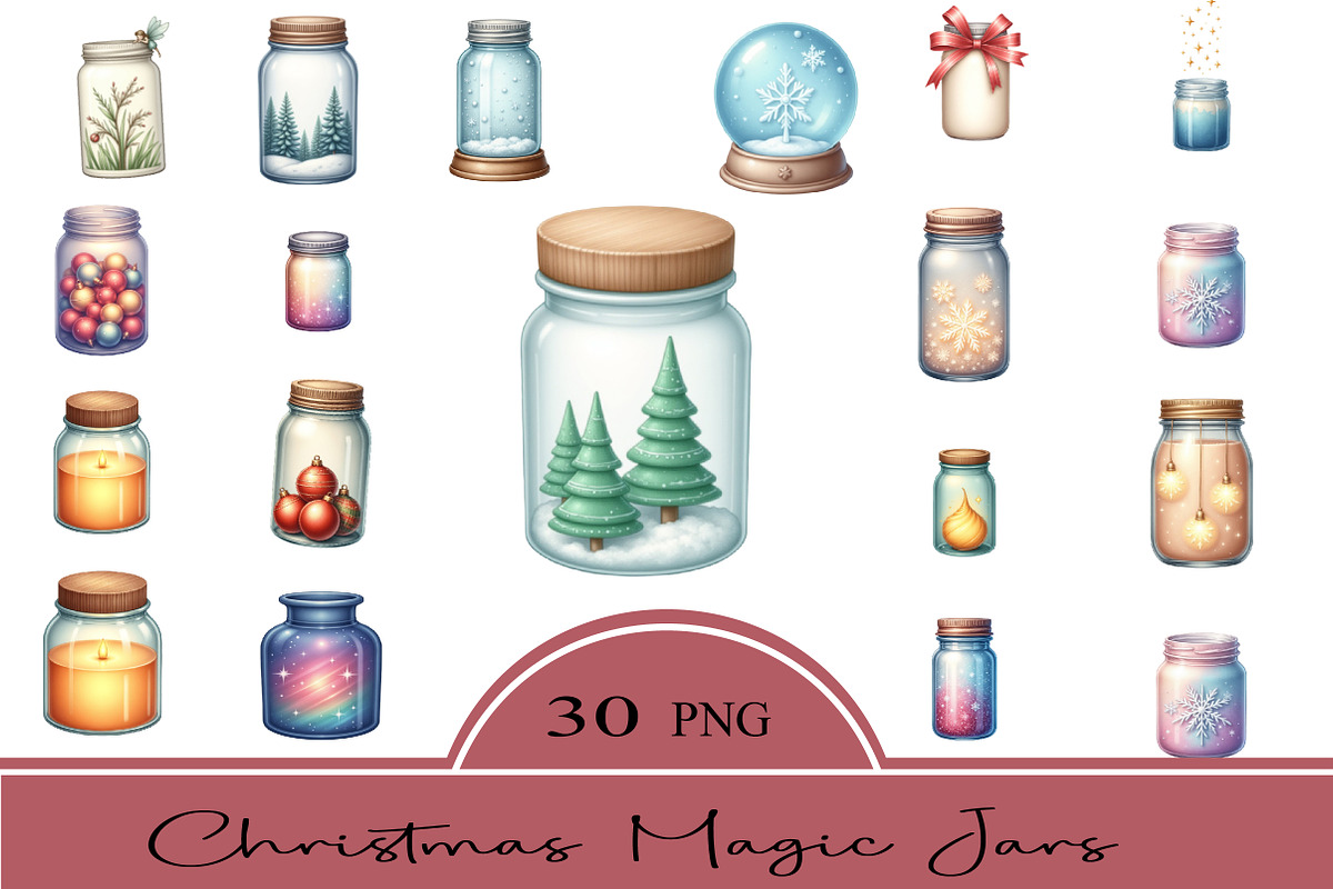 Christmas Magic Jars Clipart Bundle, an Illustration by CrexoraLab (Photo 2 of 5)