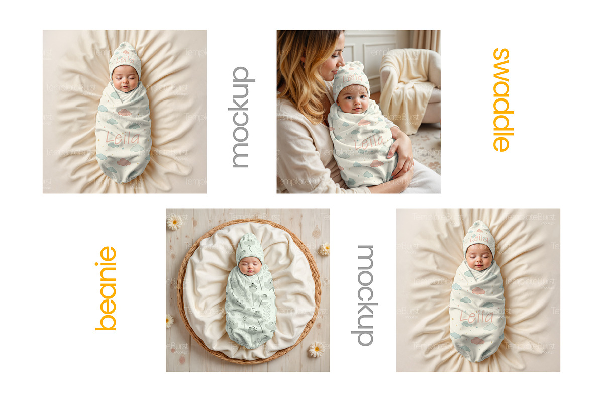Baby Swaddle & Beanie Mockup Set, an Apparel Mockup by Mockups Studio (Photo 5 of 8)