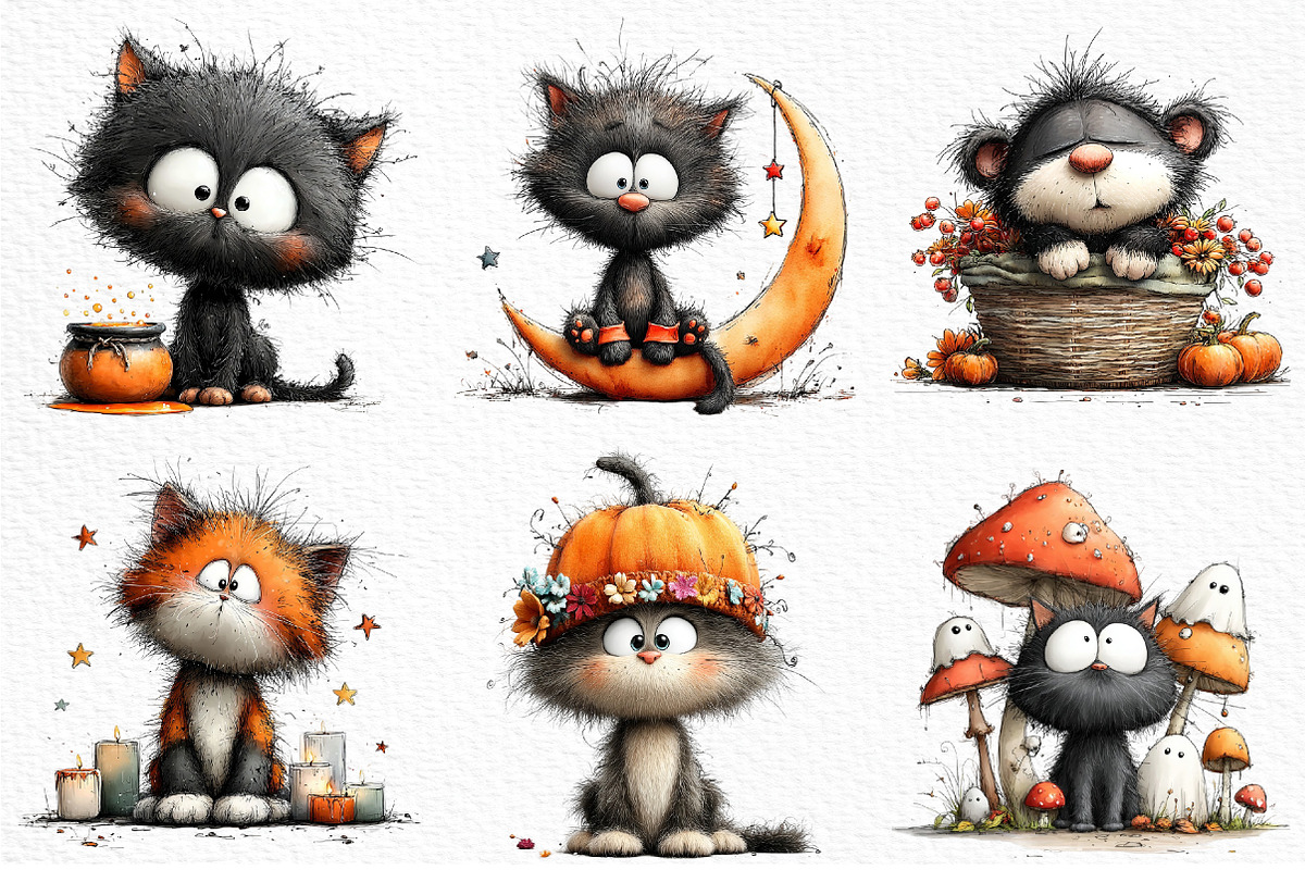 Whimsical Halloween Cat Clipart, an Animal Illustration by Craft Nest (Photo 6 of 6)