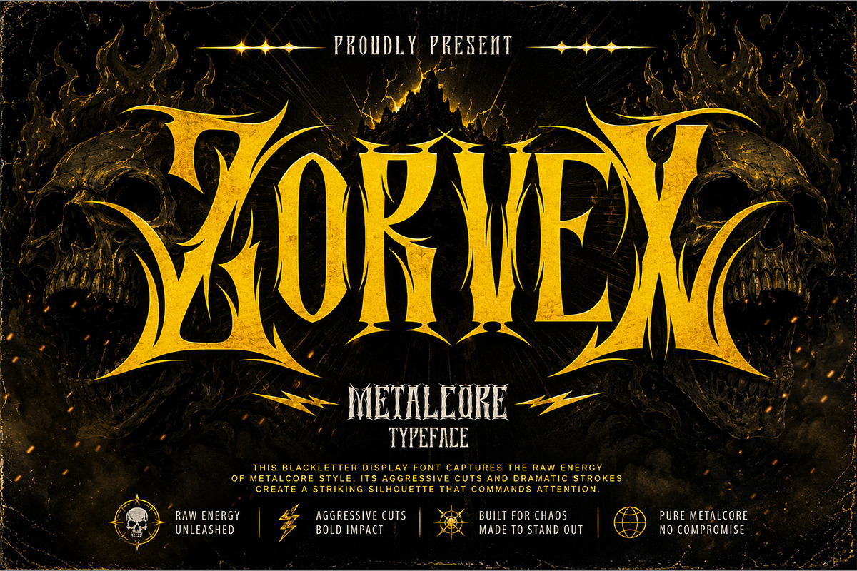 Zorvex – Heavy Metal Logo Font, a Blackletter Font by Letterara (Photo 1 of 15)