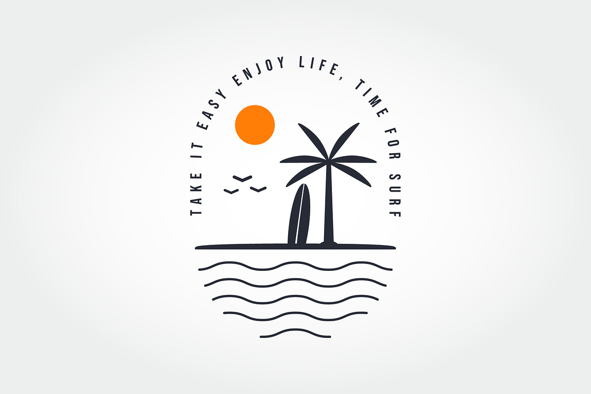 Line Art Surfing Badge & Ocean Waves, a Branding & Logo Template by PrastHF (Photo 1 of 2)
