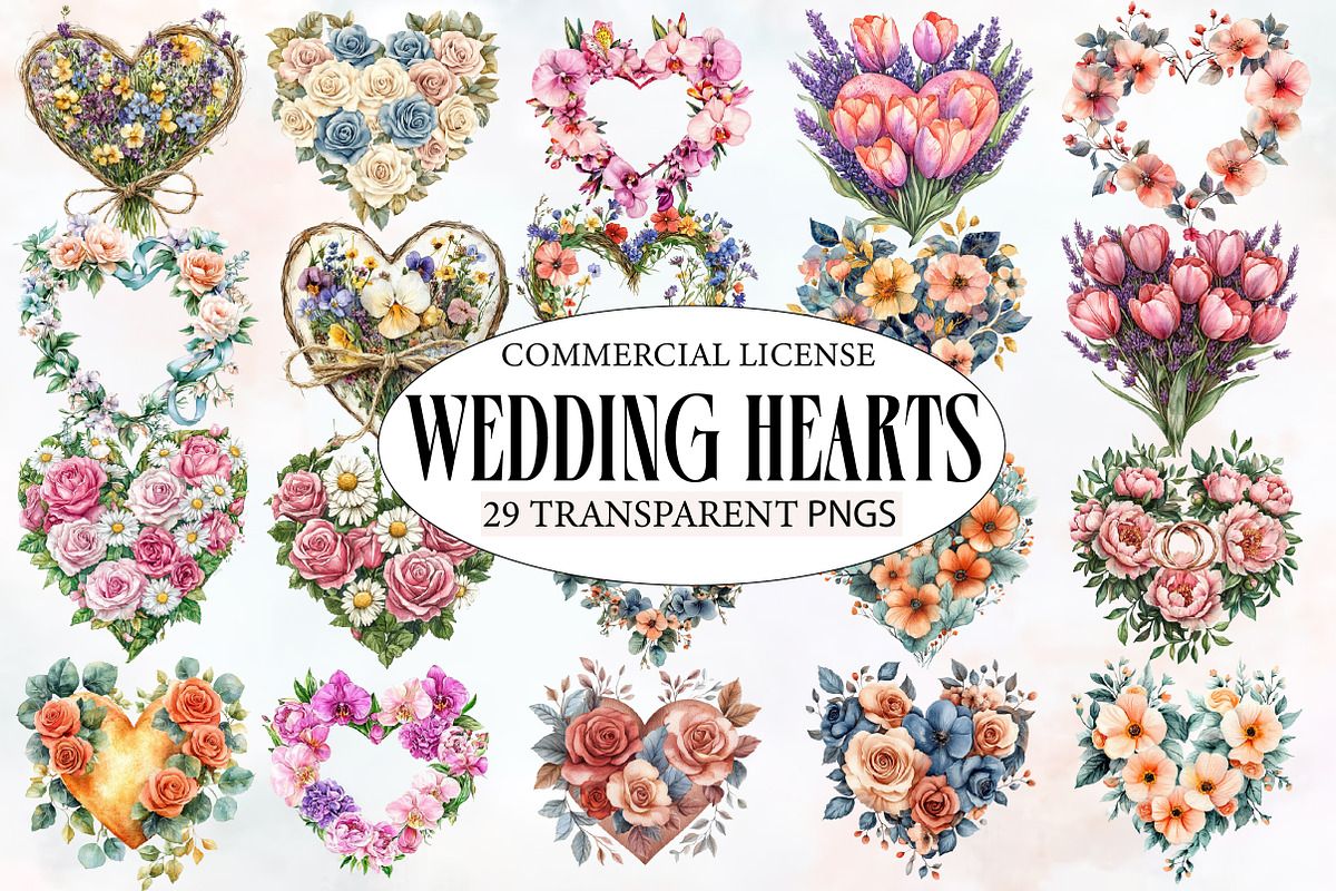 Wedding Hearts with Flowers Clipart, an Illustration by Designworld (Photo 1 of 5)