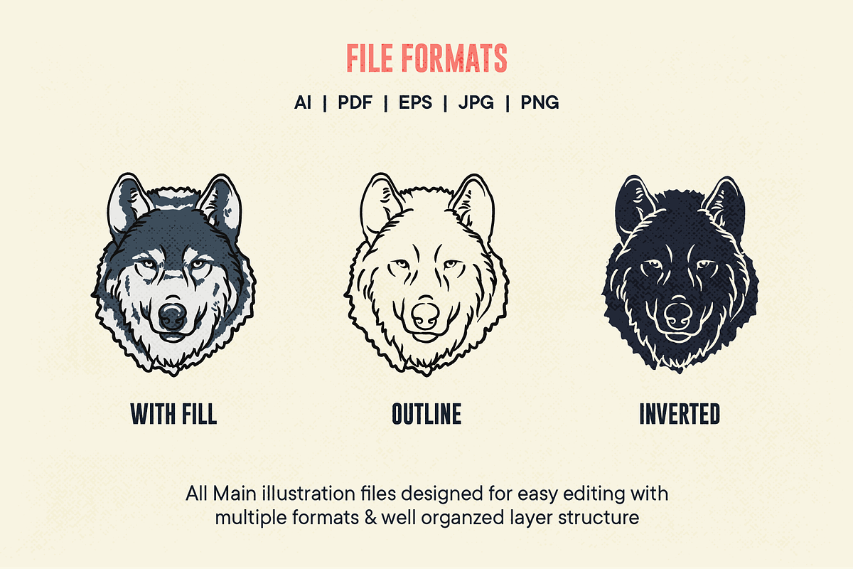 Vintage Wolf Illustrations, an Animal Illustration by ARQAM Studio (Photo 3 of 9)