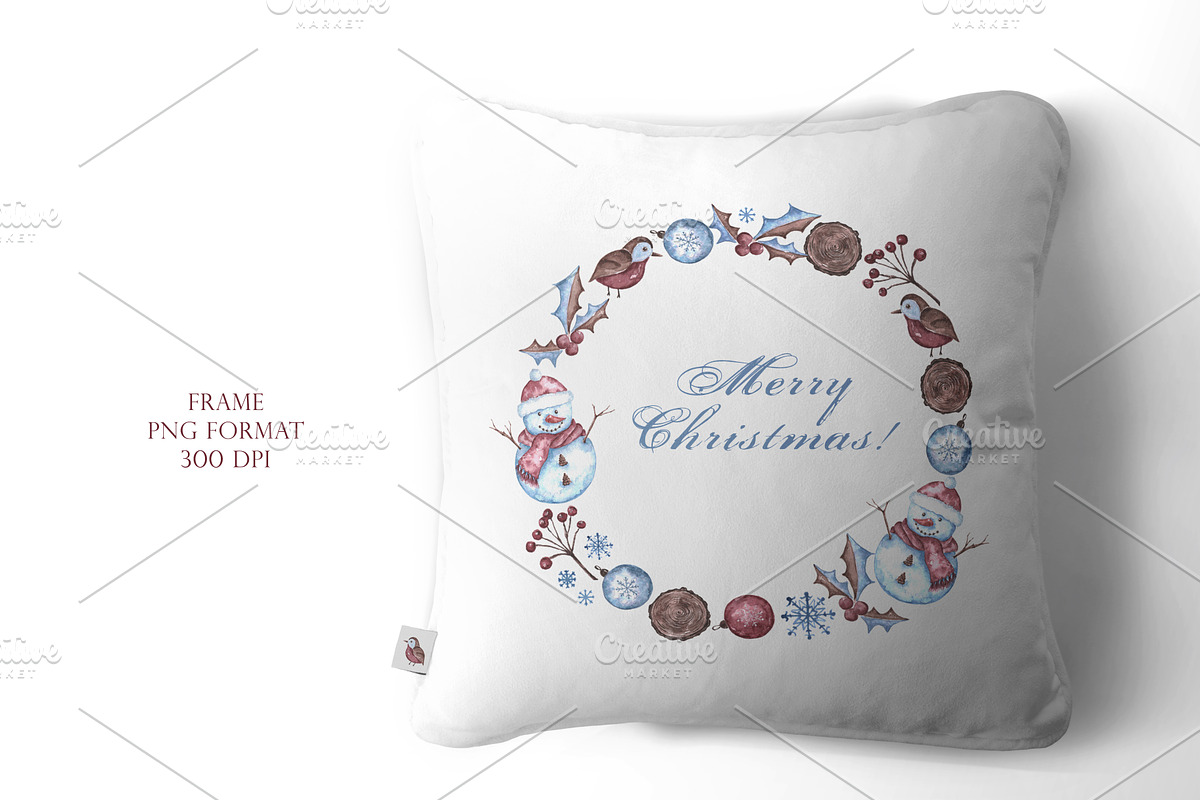 Christmas snowman watercolor clipart, a Seasonal Illustration by SabinaWatercolorArt (Photo 13 of 17)