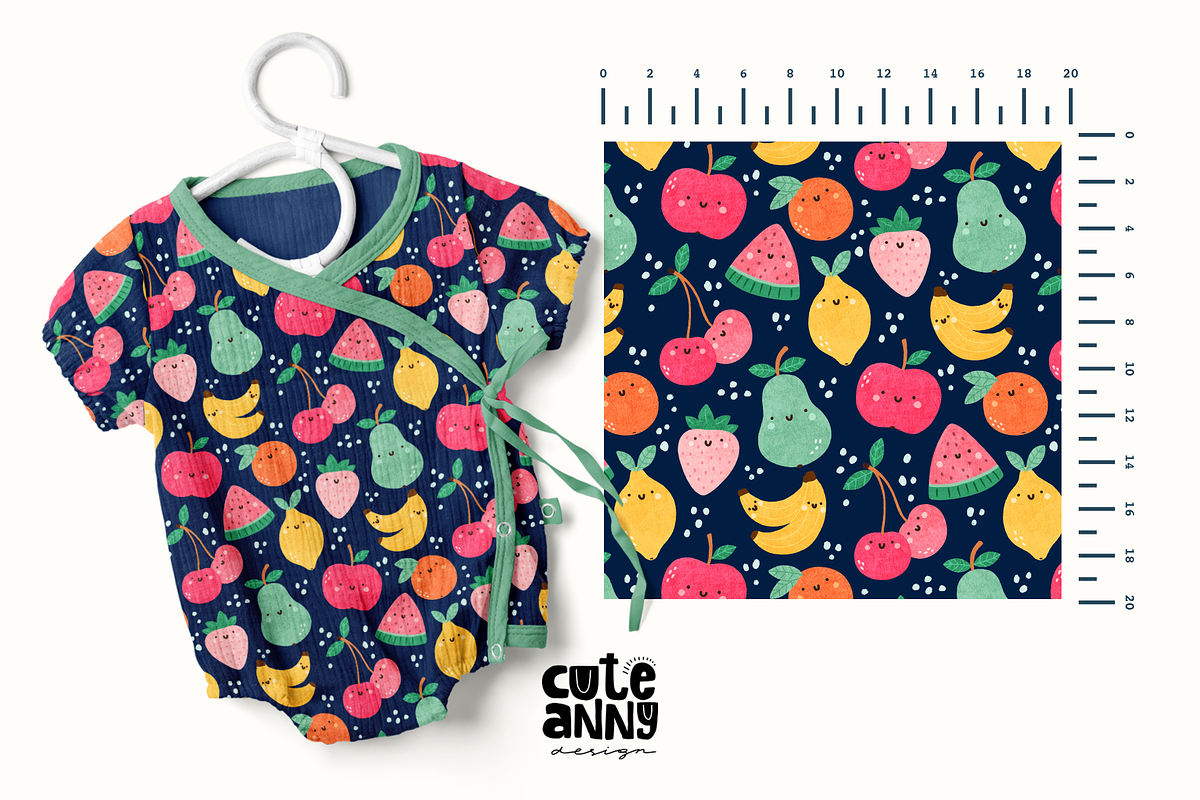 Pattern with funny fruits, a Pattern Graphic by Cuteanny Design (Photo 2 of 4)