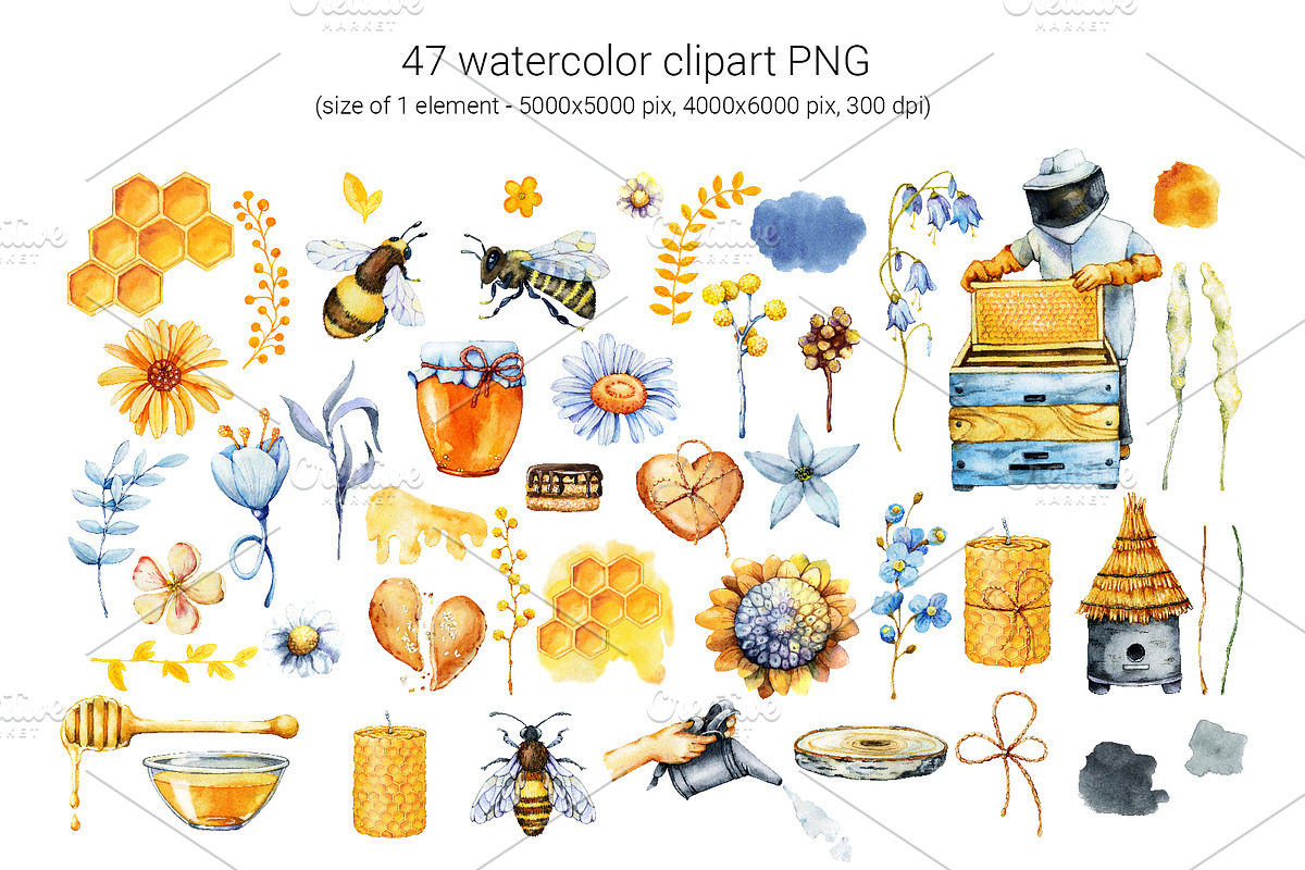 Flower honey watercolor clipart, a Food Illustration by Artmanata (Photo 2 of 17)