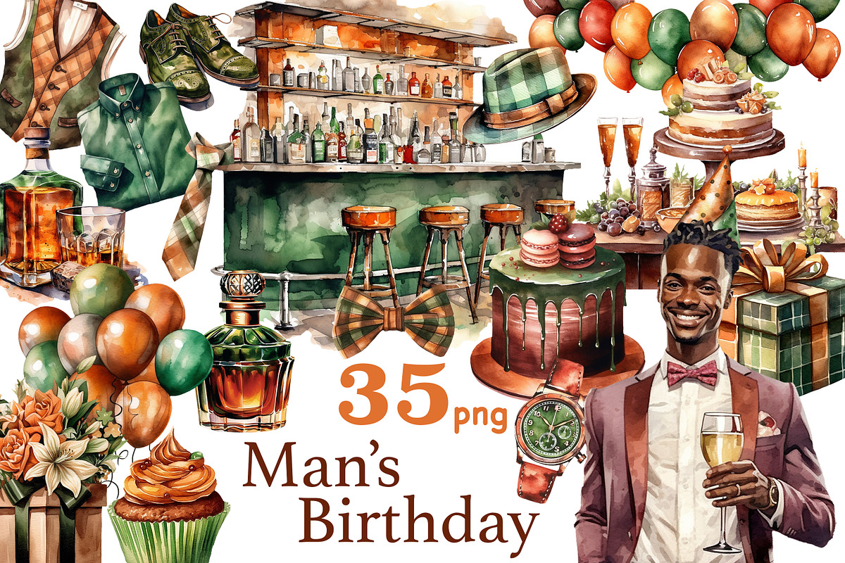 Black Mans Birthday Clipart, a Person Illustration by GlamArtZhanna (Photo 1 of 5)