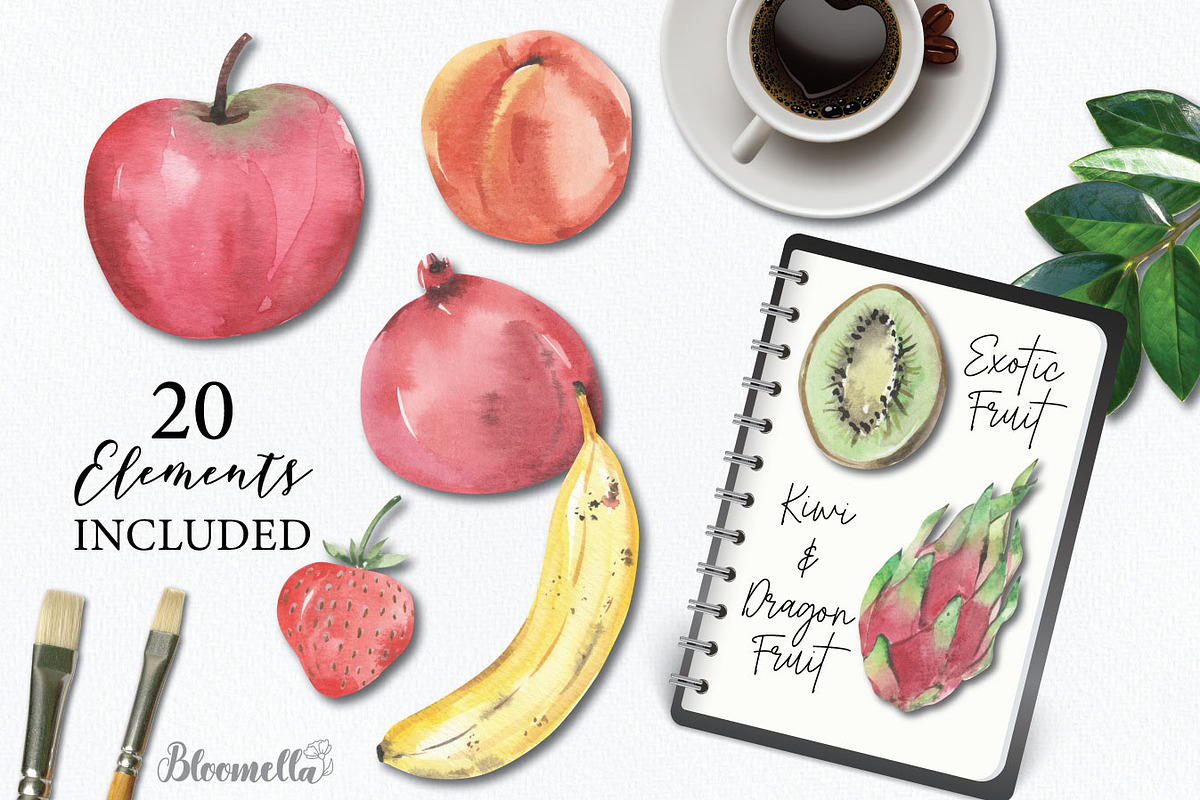 Watercolour Fruit Set Exotic, a Food Illustration by Bloomella (Photo 4 of 5)