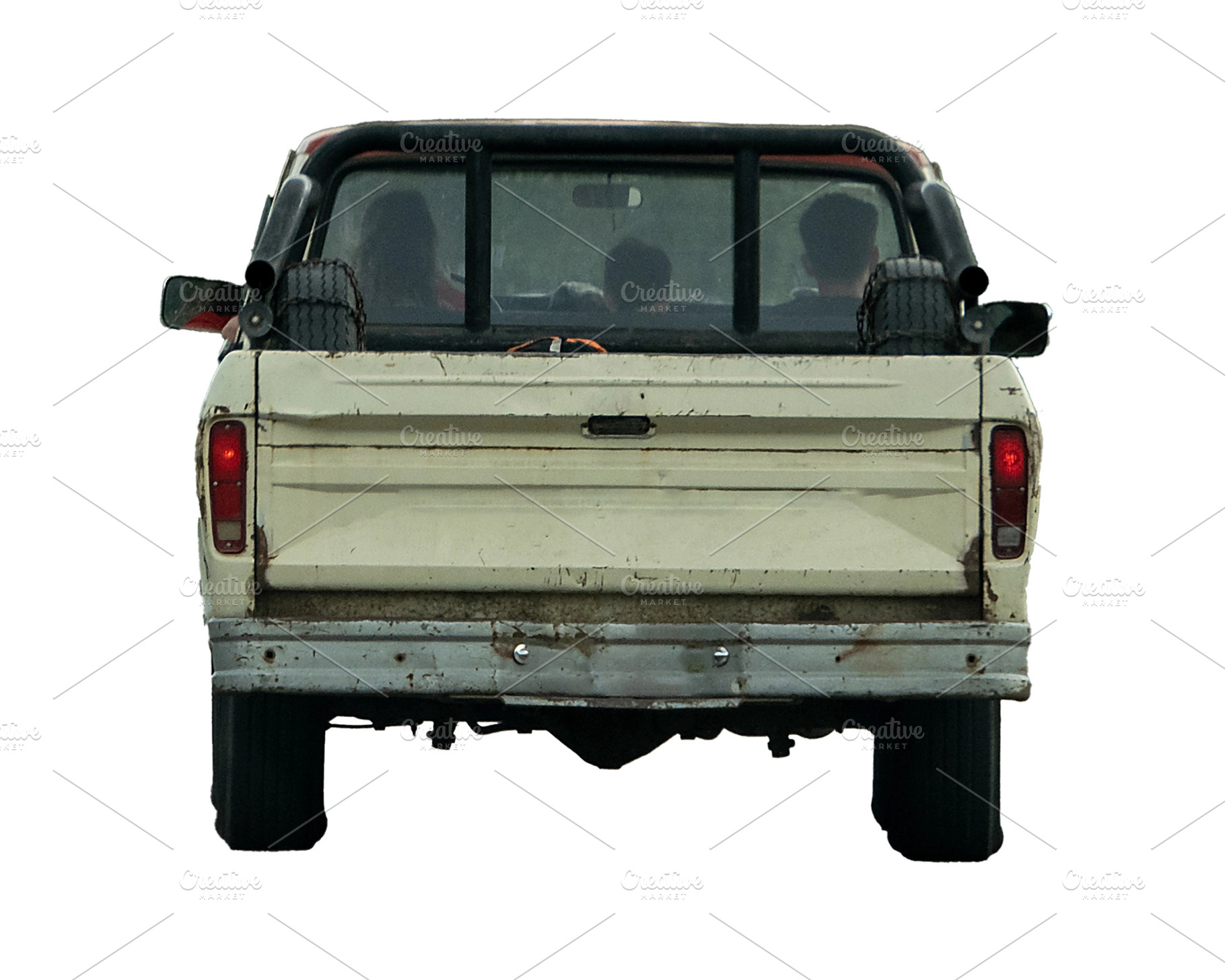 isolated image of pickup truck with three passengers seated insi, a Transportation Photo by DanFLCreativo