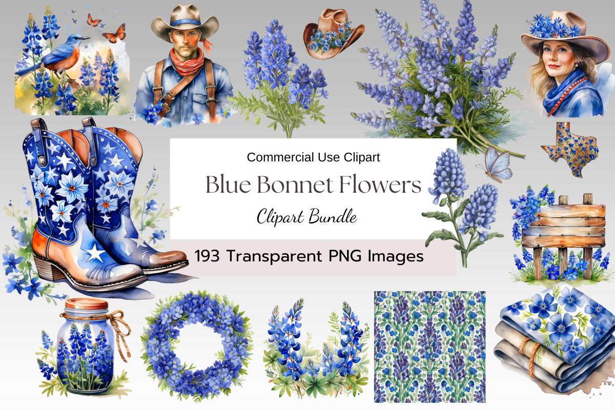 Blue Bonnet Flower Clipart Bundle, a Decorative Illustration by Dream Floral Clipart (Photo 1 of 9)