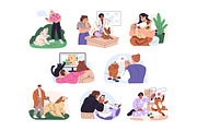 Pet owners with cute cats, dogs set, an Animal Illustration by PaperTrident (Thumbnail 1 of 9)