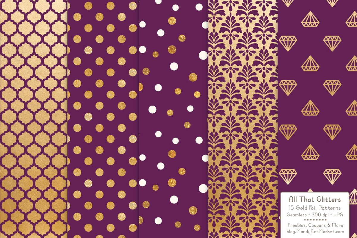 Gold Foil Digital Papers in Plum, a Pattern Graphic by Amanda Ilkov (Photo 3 of 4)