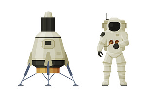 Astronaut In Suit And Space Rover