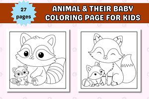 Animal & Their Baby Coloring Page