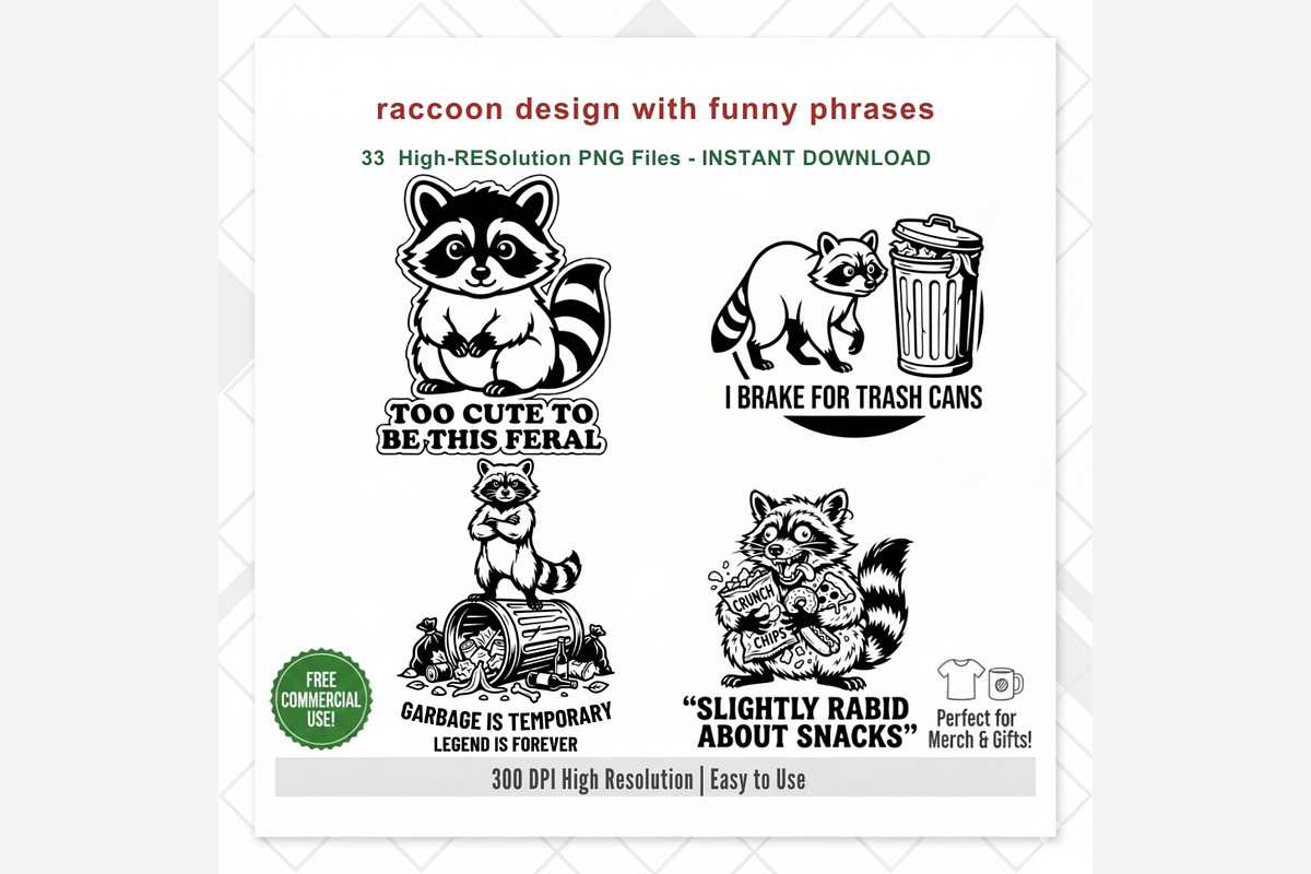 Funny Raccoon Quotes PNG Bundle, an Animal Illustration by Tanya Kart (Photo 9 of 9)