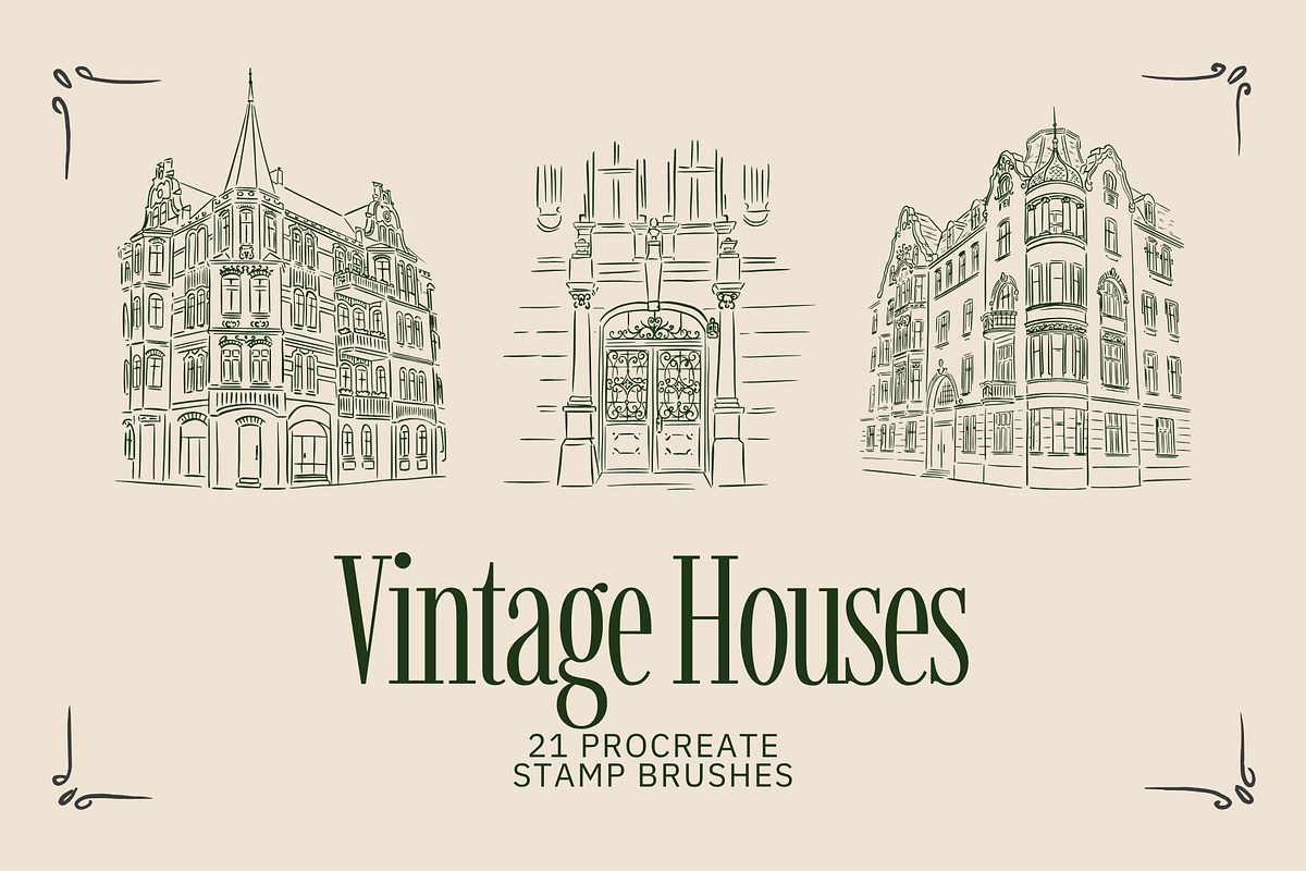 Vintage Houses Procreate Stamps, a Brush Add-On by Veronika Gotovceva (Photo 1 of 10)
