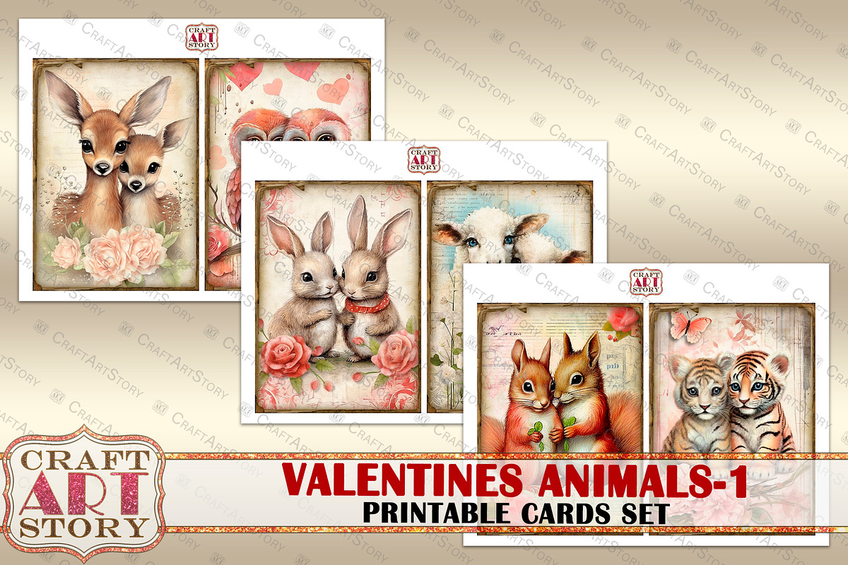 Valentines animals cards set-1, an Animal Illustration by CraftArtStory (Photo 2 of 6)