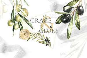 Watercolor Olive greenery clipart