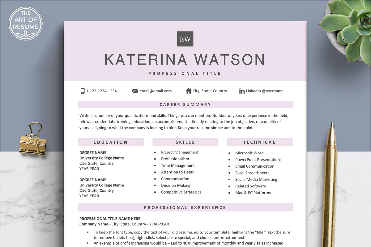 Pink Resume Template | Creative CV, a Resume Template by The Art of Resume (Photo 1 of 8)