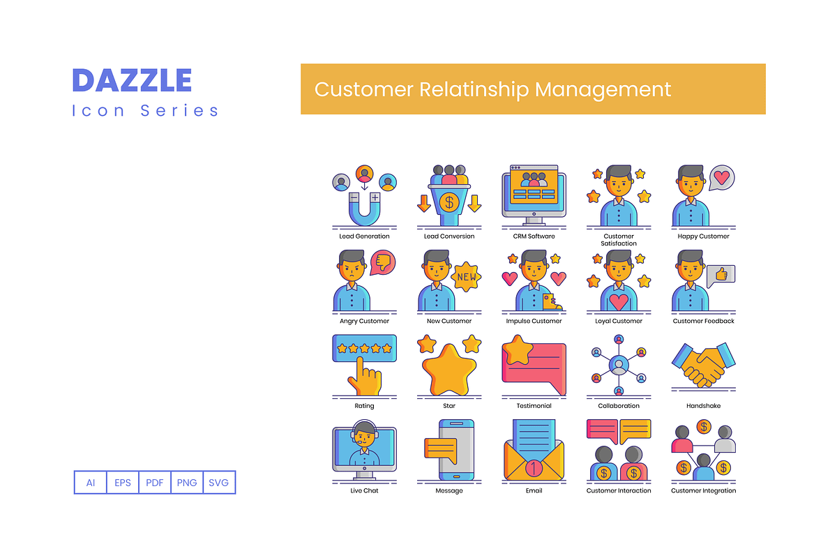 60 Customer Relationship Icons, an Icon by Flat Icons | Creative Market