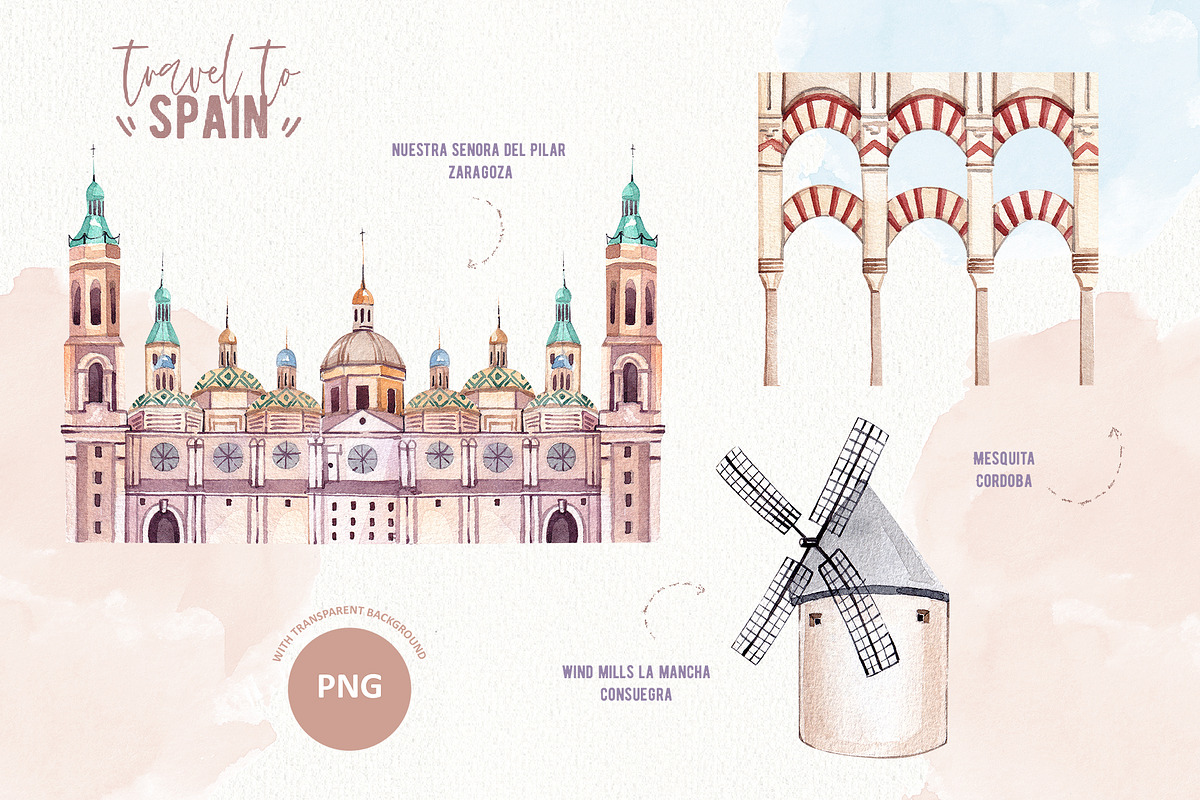 Travel to Spain. Watercolor clipart, an Illustration by VerAna (Photo 4 of 13)