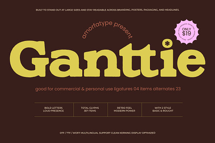 Ganttie Bold Display Serif, a Serif Font by AmorfaType