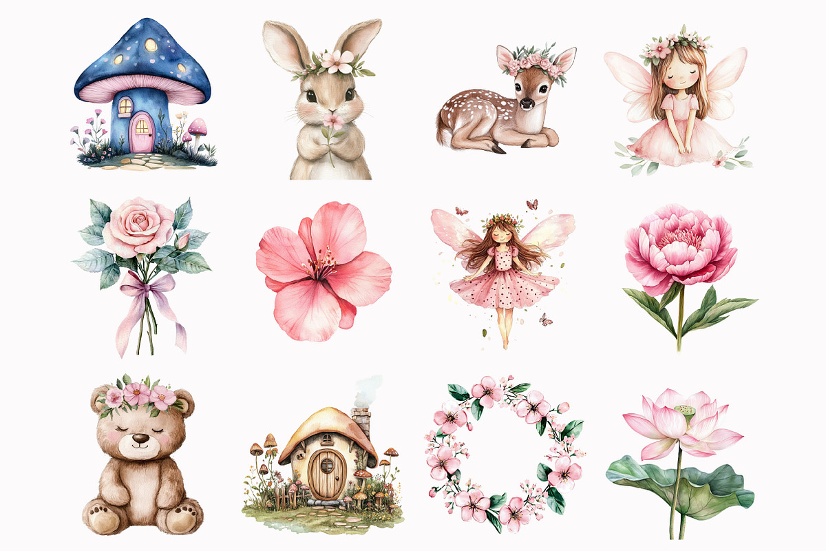 Watercolor Pink Garden Fairies Clipa, a Seasonal Illustration by Design Market (Photo 3 of 5)
