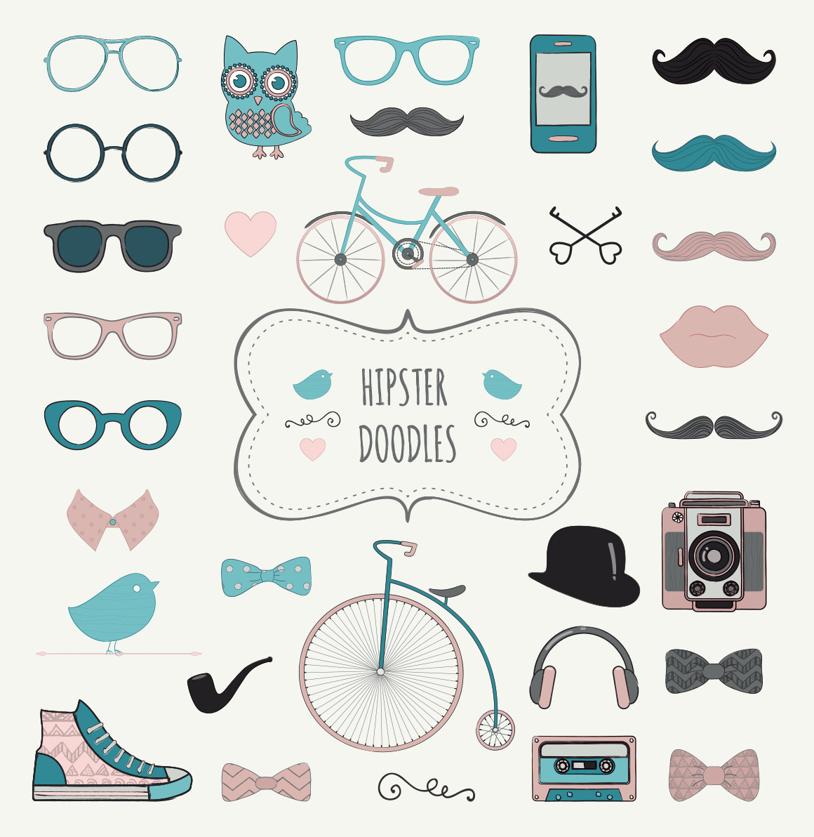 Hipster Vintage Doodle Icons by Olya Creative  Creative Market