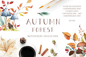 Watercolor autumn forest