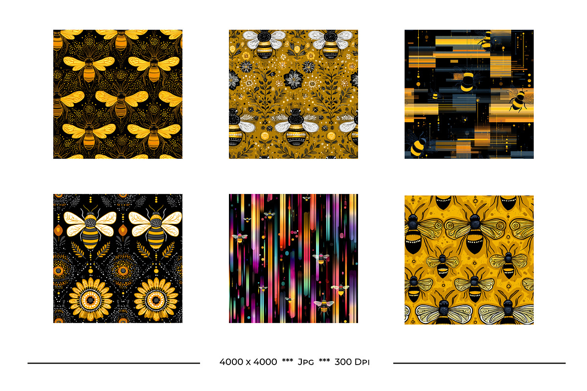 Bee Patterns in Retro Art Styles, a Pattern Graphic by karenfoleyphoto (Photo 4 of 13)