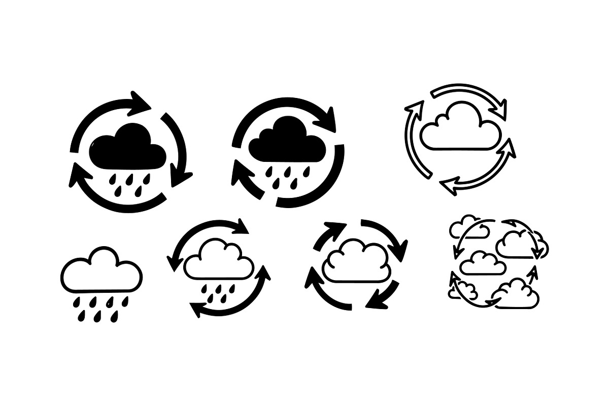 Rain Cloud Weather Icon Set, an Illustration by designvectx (Photo 2 of 3)