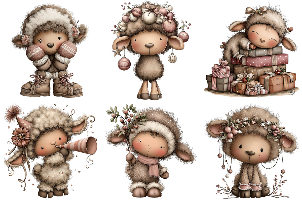 Funny Christmas Sheep Clipart, an Illustration by Craft Nest (Photo 8 of 10)