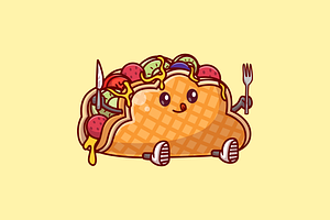 Cute Taco Holding Fork and Knife, a Food Illustration by Catalyst Labs