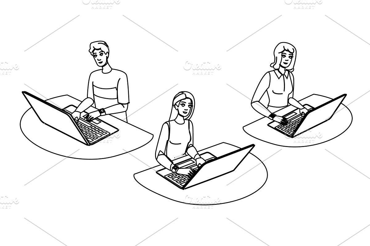 business typing on keyboard vector, a Person Illustration by pikepicture