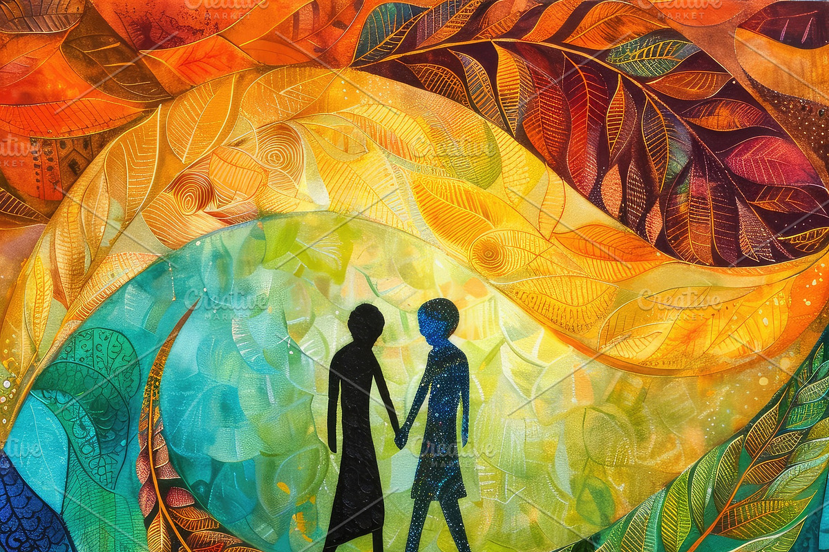 Whimsical Embrace Under Starlit Foliage Generative AI, a Seasonal Illustration by José Manuel Gelpi